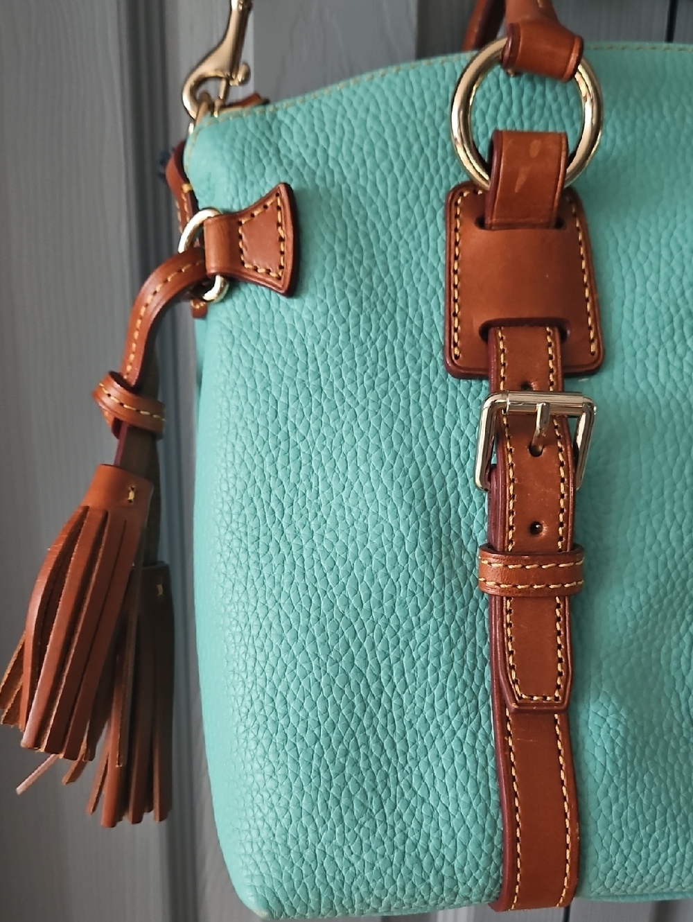 Dooney & Bourke Aqua Pebble Leather Bristol Satchel - Picture 12 of 15